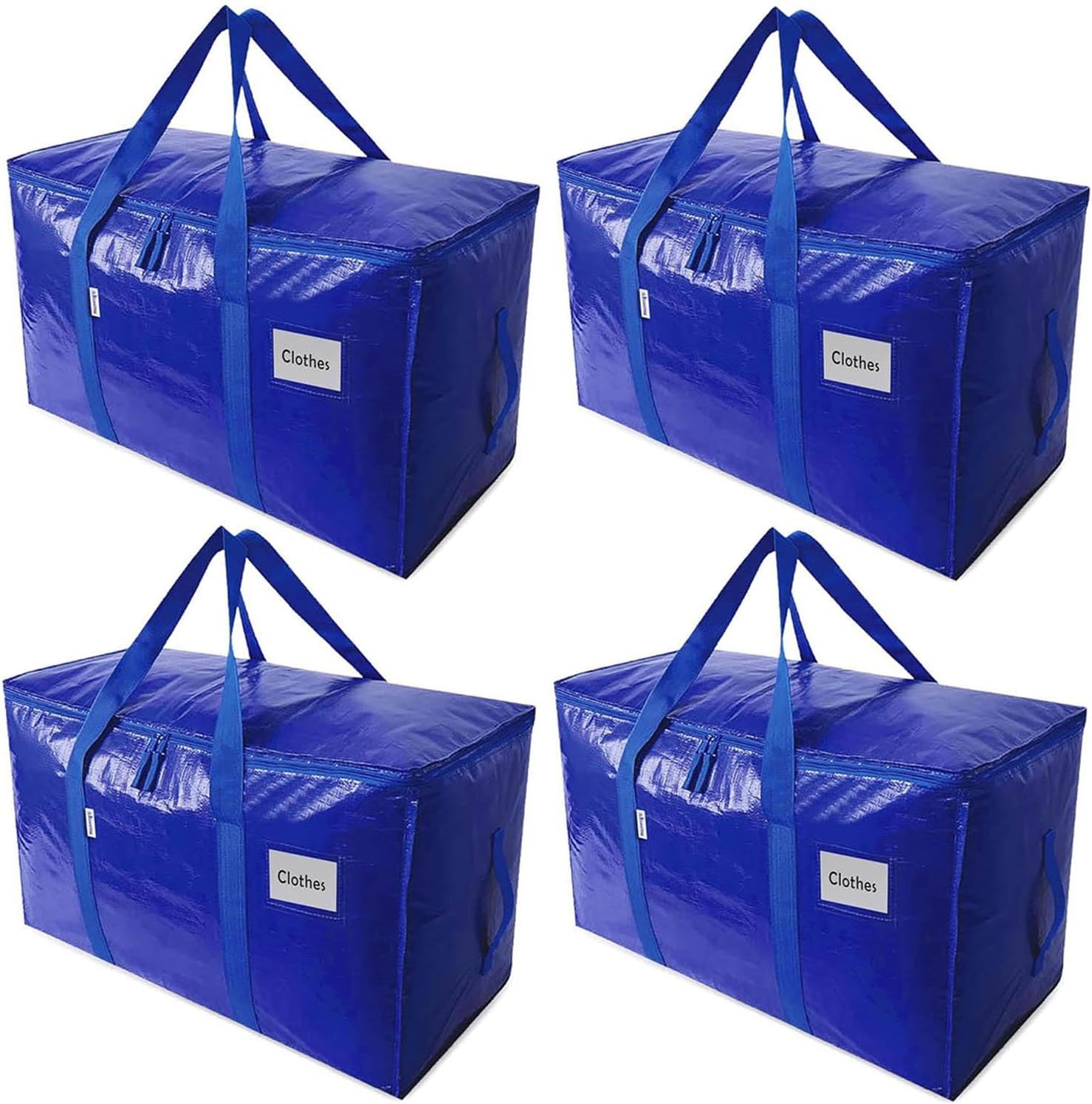 Extra Large Moving Bags Heavy Duty Totes for Storage Packing, Space Saving, Traveling, with Zippers & Strong Carrying Handles (4 Pack, 2 Blue&2 Black)