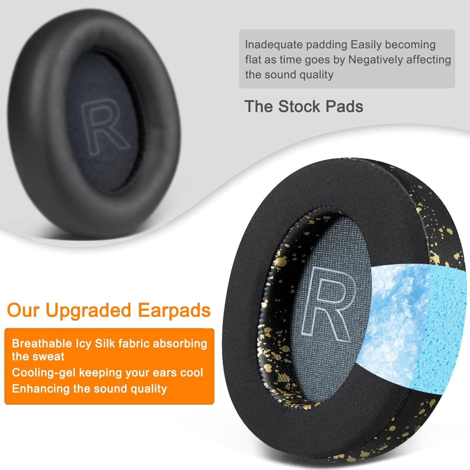 SOULWIT Cooling Gel Earpads Replacement for Anker Soundcore Life Q30/Q35 Headphones, Ear Pads Cushions with Ice Silk Fabric, High-Density Noise Isolation Foam - Black Gold image number 5