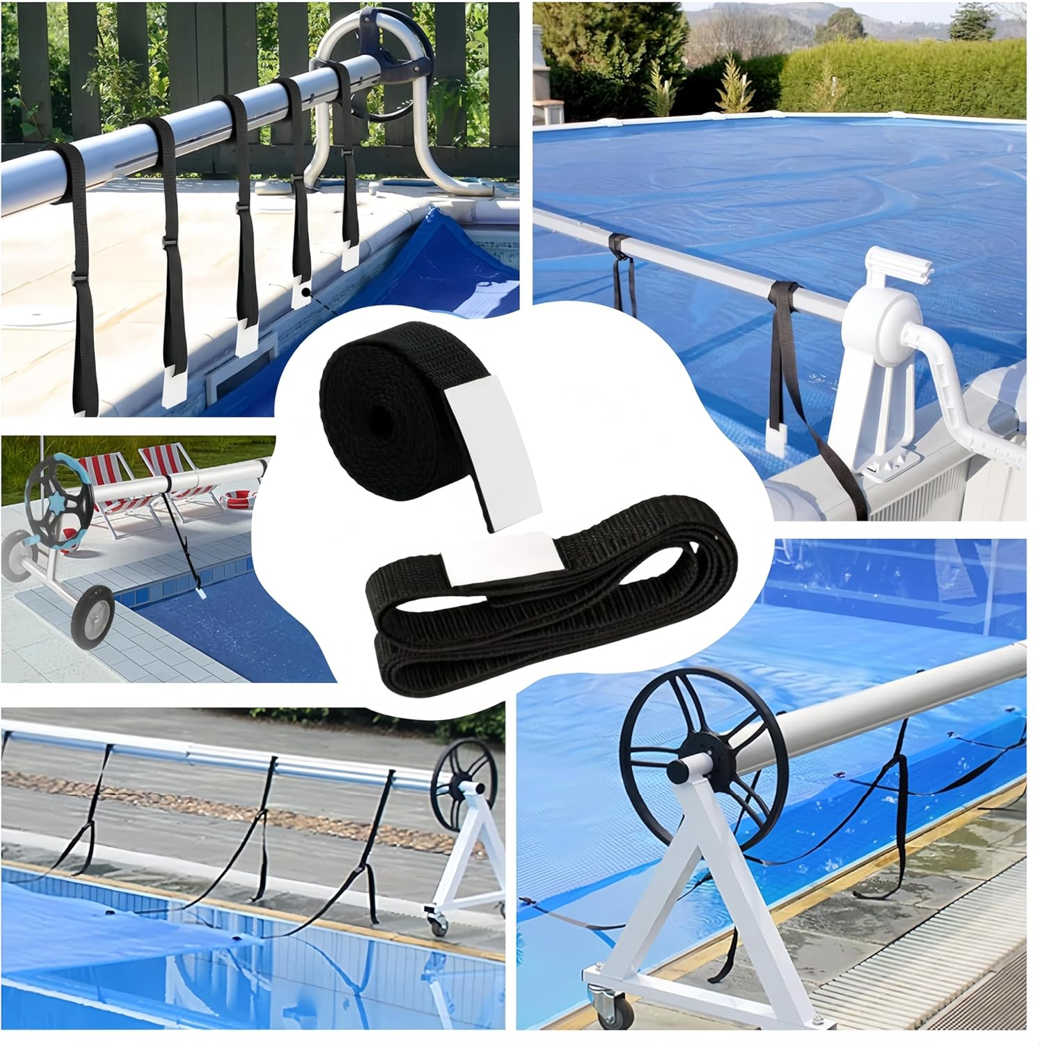 Pool Solar Cover Reel Attachment Kit, 8Pcs Solar Reel Plate Buckle, Swimming Pool Cover Roller Attachment Straps Gear Belt Kit for Inground Pools (Black) image number 2