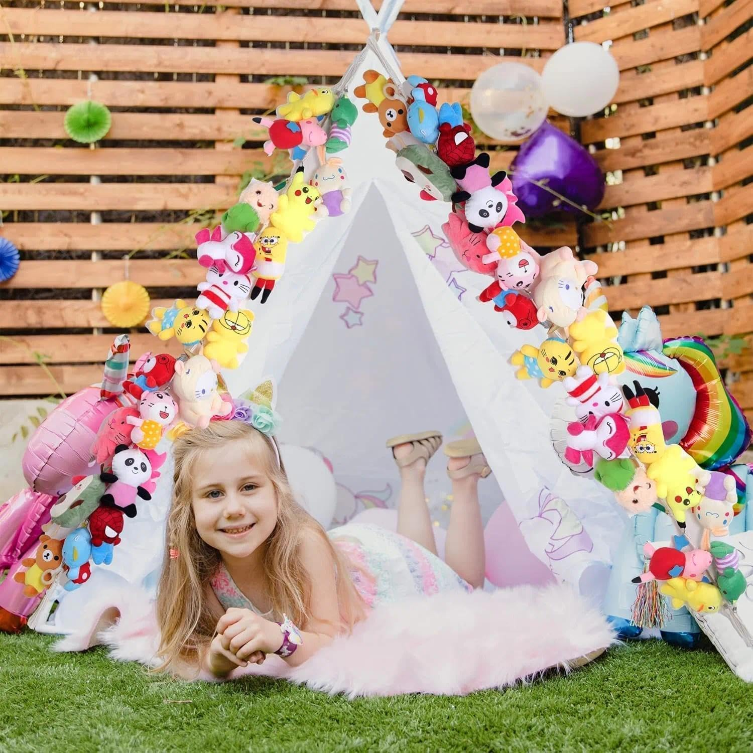 80" Cotton Hanging Storage Chain for Stuffed Animals Storage with 20 Metal Clips Stuffed Animal Display Holder Chain for Wall or Corner Nursery Play Room