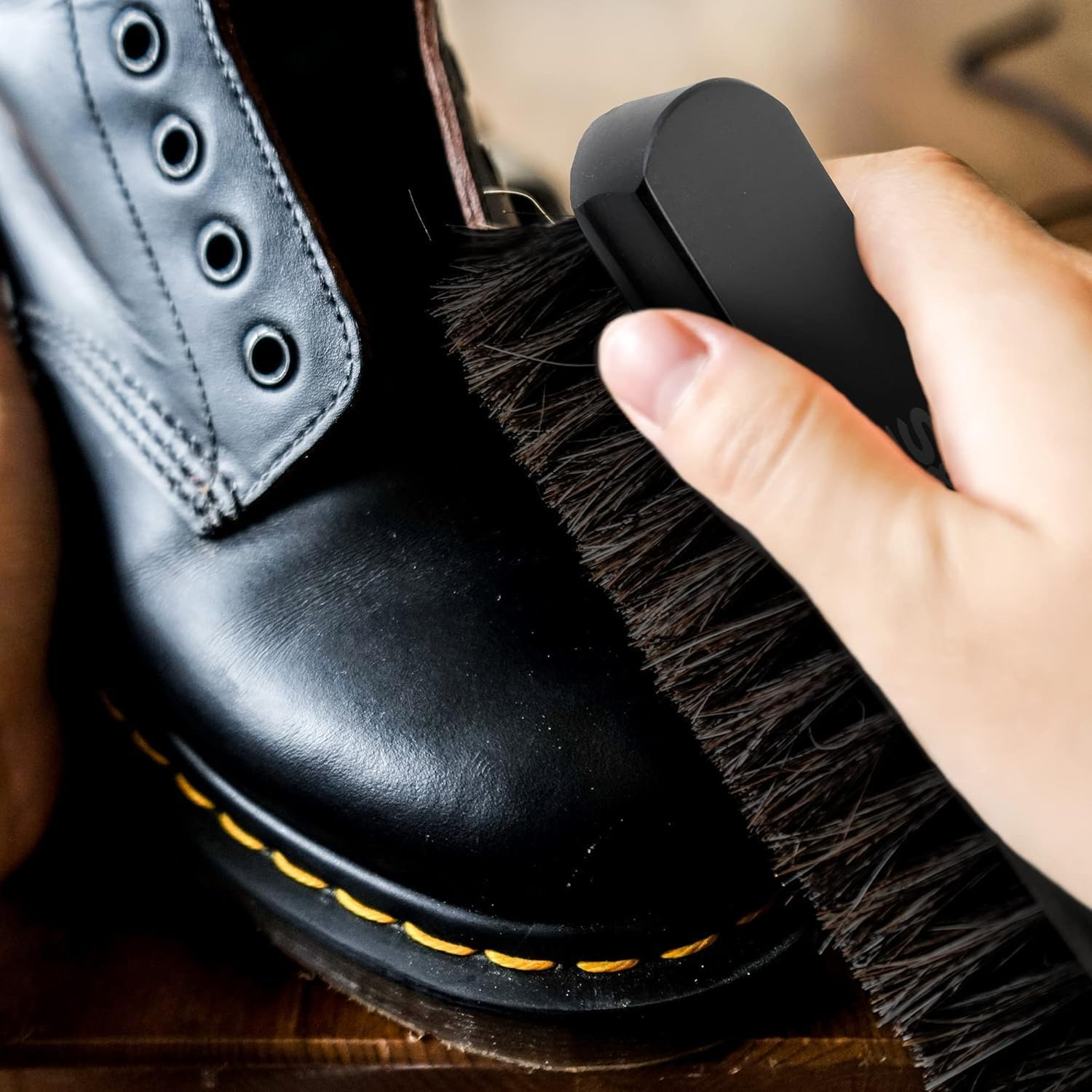 Premium Black Horse Hair Brush - Horse Hair Shoe Brushes for Polishing, Cleaning & Buffing Leather Shoes - Boot Brush with Soft Bristles, Comfy Grip - Shoe Polish Brush Made of Beech Wood image number 5