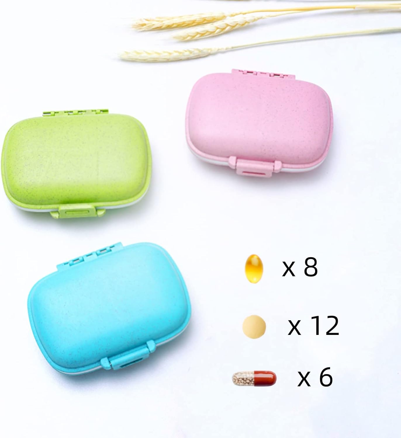 3 Portable Pill Box Organizer, 8 Compartments Portable Pill Case, Small Pill Box for Pocket Purse Portable Medicine Pills/Capsules/Vitamins/Fish Oil Etc（Pink,Blue,Green) image number 1