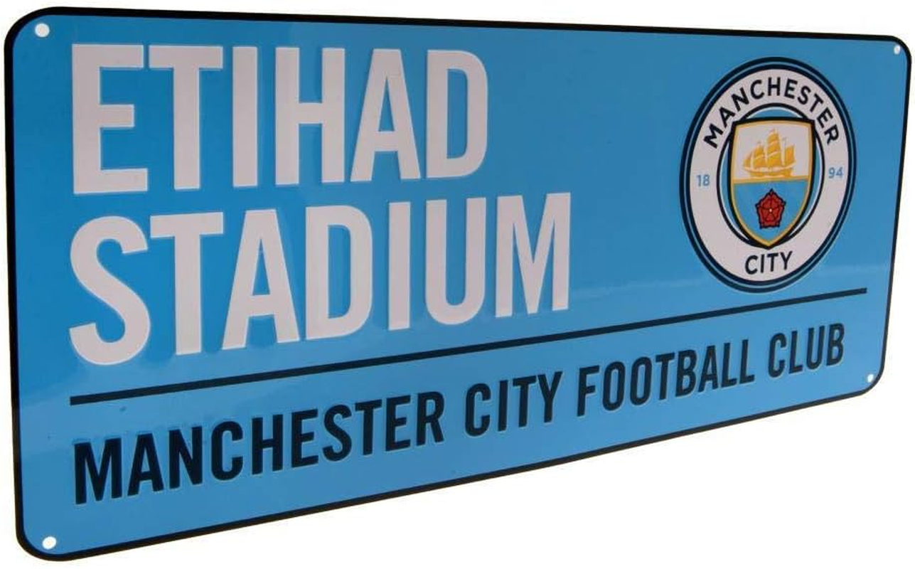 Manchester City FC Official Football Coloured Metal Street Sign (UK Size: One Size) (Light Blue/White)