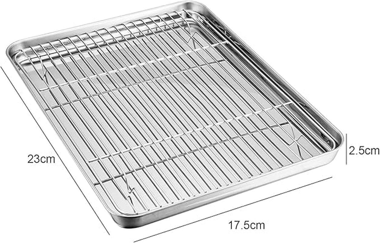 9X6.9 X0.98 Inch Stainless Steel Baking Sheets and Racks Set,Oven Tray and Cooling Grid for Cookies and Meats(Pans + Racks) image number 5