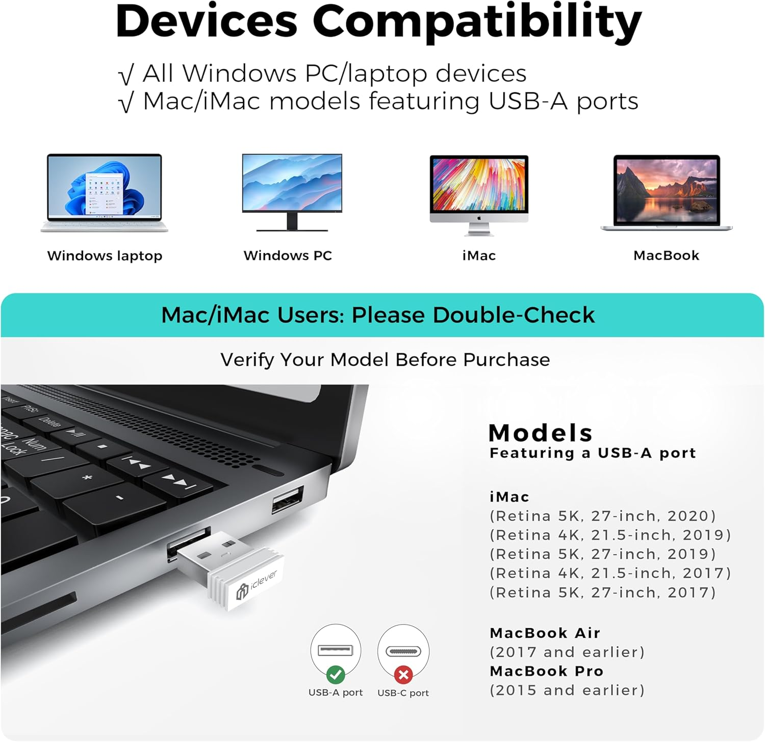 Iclever GK08 Wireless Keyboard and Mouse - Rechargeable Keyboard Ergonomic Quiet Full Size Design with Number Pad, 2.4G Stable Connection Slim White Keyboard and Mouse for Windows Mac OS Computer - Silver image number 5