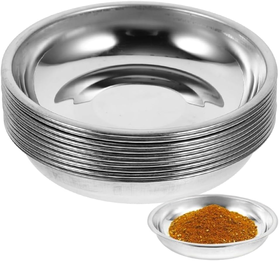 12Pcs Stainless Steel Sauce Dishes round Seasoning Bowls Dipping Bowl Mini Appetizer Plates, Saucers Dishes Sushi Cups image number 6