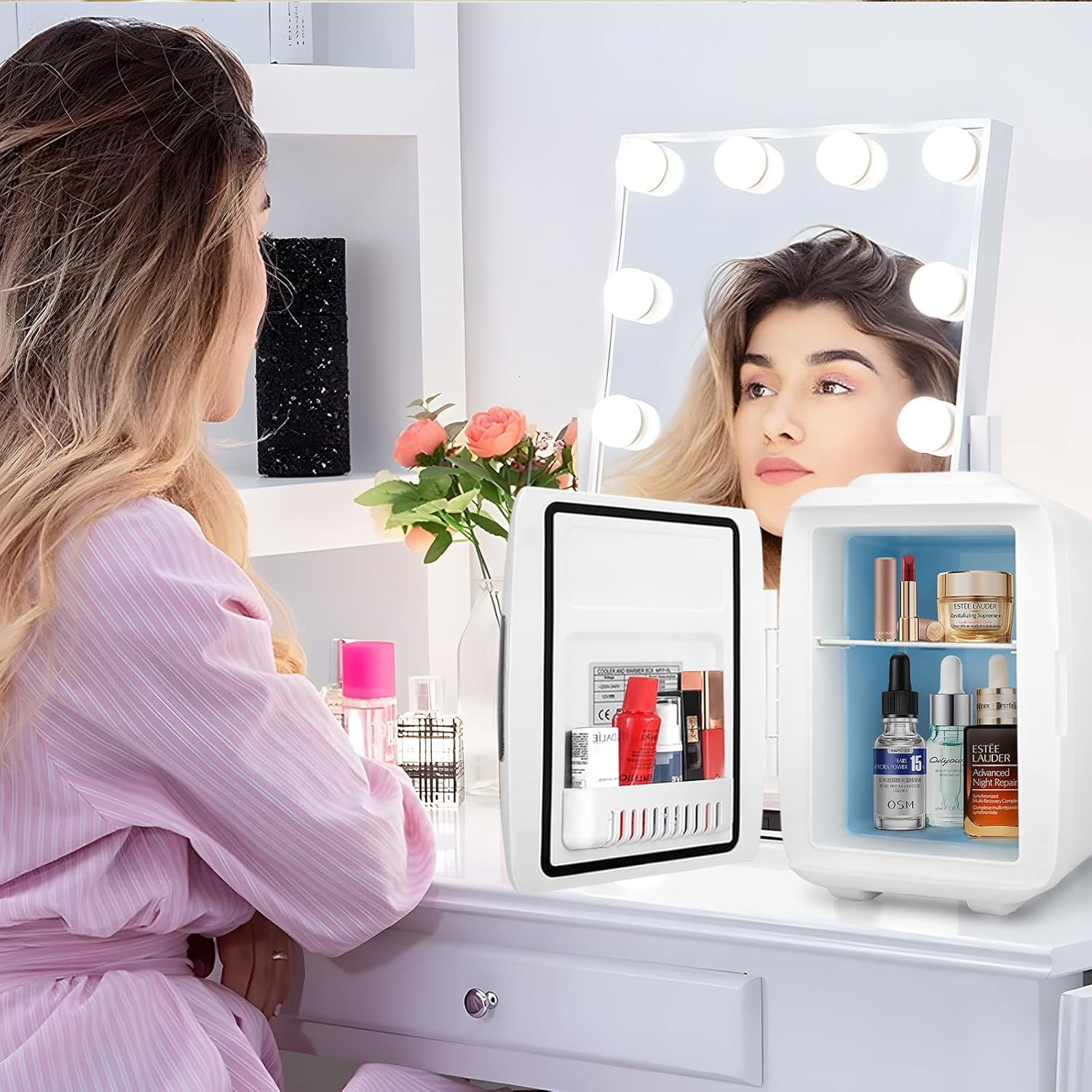 Mini Fridge Car Refrigerators 4L 6 Can, Wuciray Portable Car Fridge with Cooler and Warmer, Beauty Skincare Cosmetic Compact Refrigerator Personal Cooler with AC/DC Power Cord image number 3