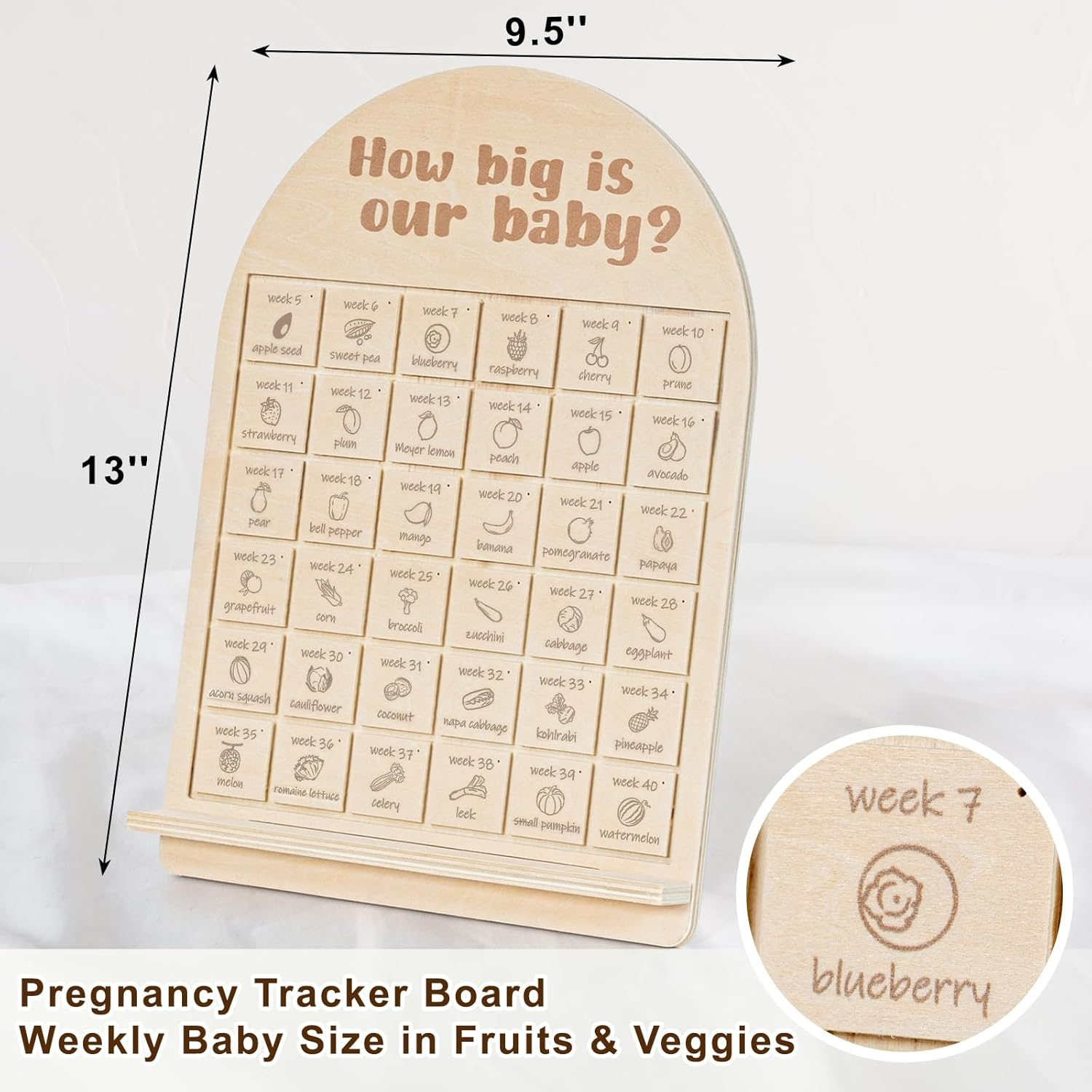 Pregnancy Tracker Board &ndash; Weekly Baby Size in Fruits & Veggies, Congratulations Pregnancy Gifts for Expecting Mom, Expecting Parents-To-Be, Baby Countdown, Mom-To-Be Gift for Pregnant Women or Couple image number 5