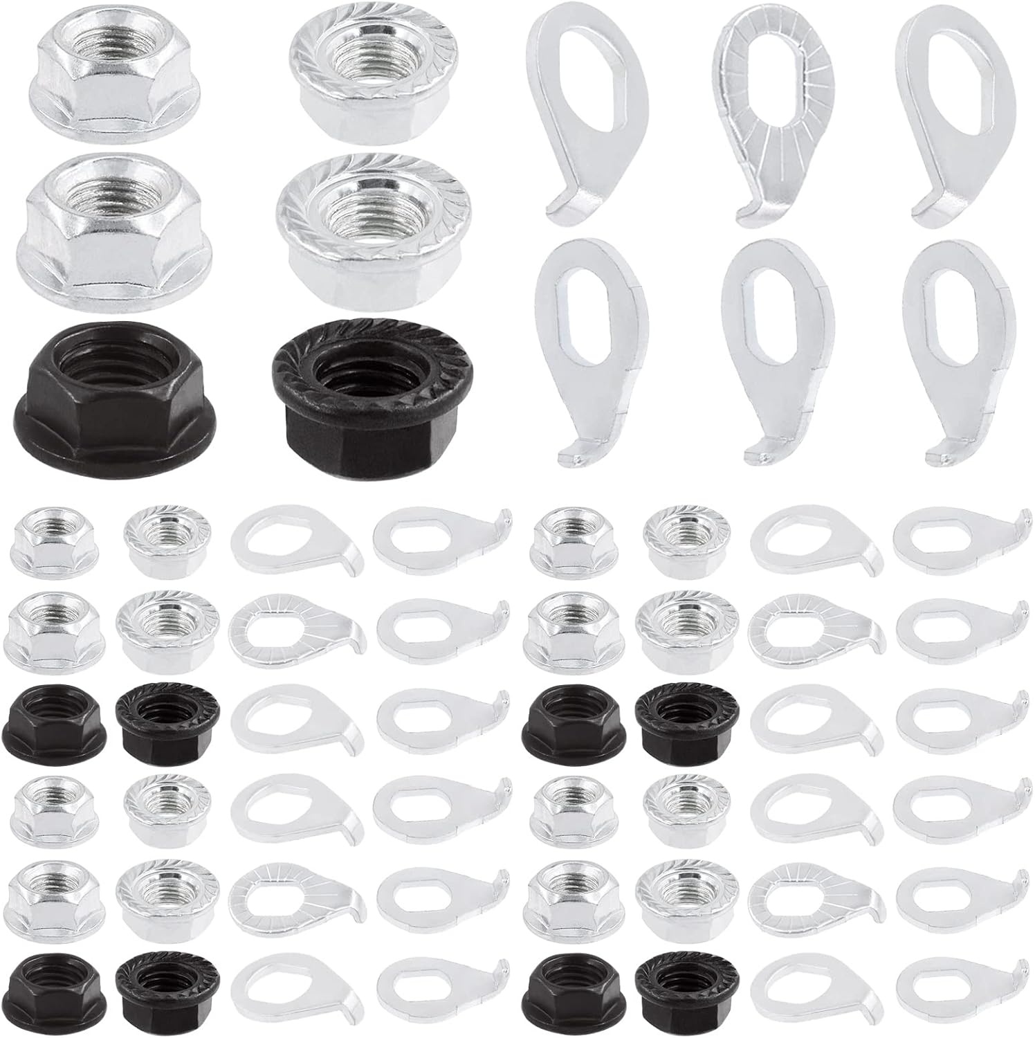 Keadic 60Pcs 3 Size Bicycle Wheel Axle Nut and Safety Washer Kit, Hub Flanged Axle Nut Hardware Parts and Wheel Retaining Hooks Repair Set for Mountain Road Folding Bike Front and Rear Wheel image number 4