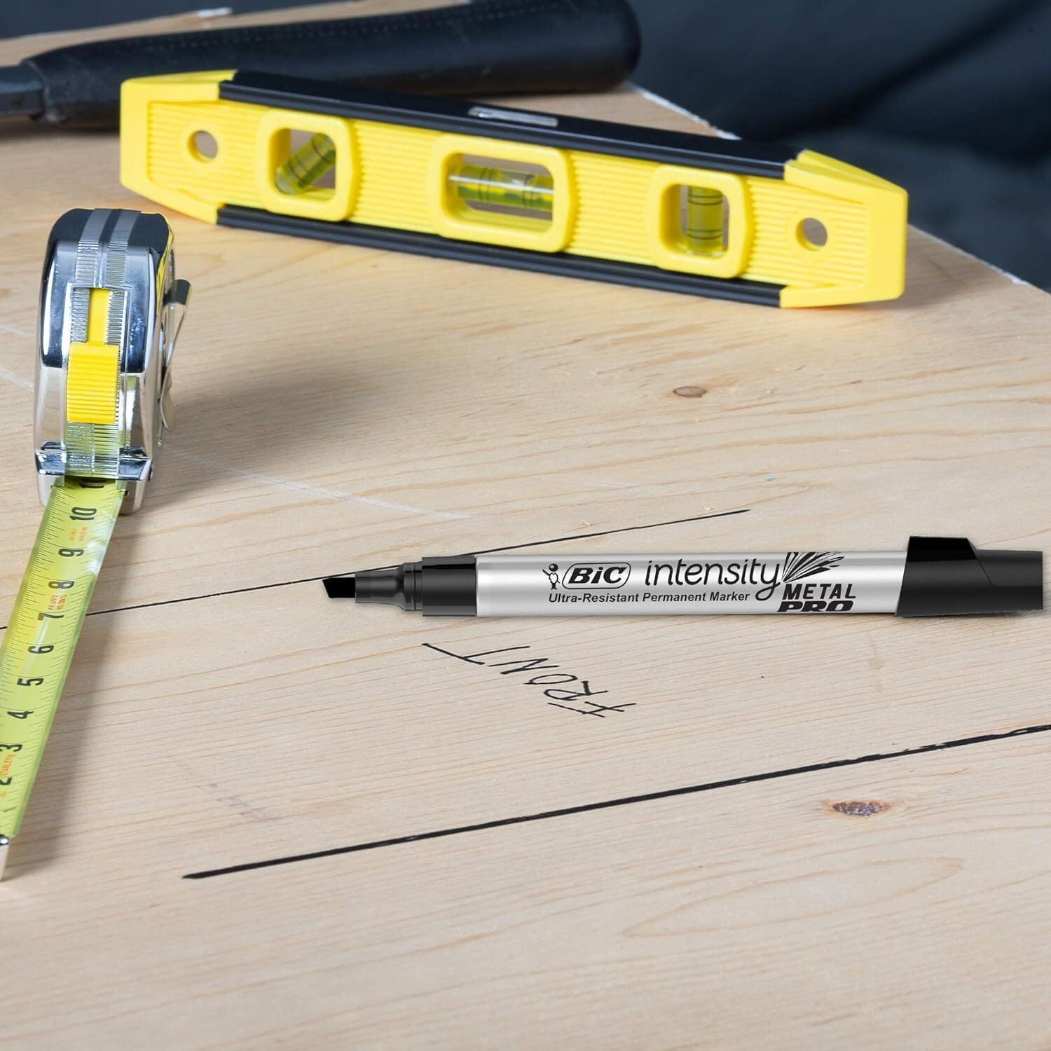 BIC Intensity Permanent Metal Pro Marker - Pack of 2 Markers &ndash; Chisel Tip, Fade and Water Resistant, Quick Dry Ink for Any Surface - Black, PMITP21 image number 1