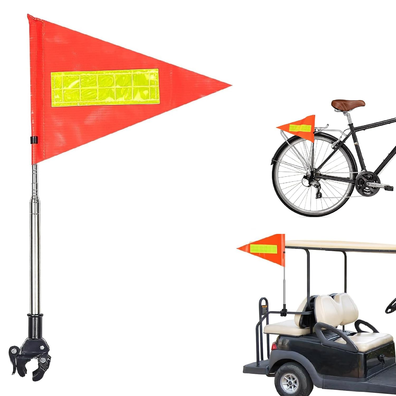 WEZCHUGHAOL Telescopic 63" Bike Safety Flag with Reflective Waterproof Triangle & Mounting Bracket &ndash; High Visibility Pole for Bicycle, Golf Cart, Scooter, Wheelchair Accessories image number 3