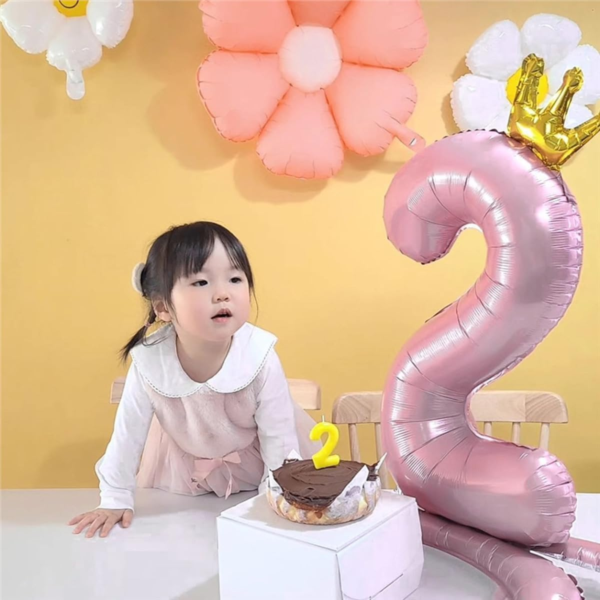 Standing Number 2 Balloon with Crown, 42 Inch Jumbo Mylar Foil Balloons Helium or Air Balloons for 2Nd 12 22 Birthday Party Celebration Decoration Pink Number 2 image number 6