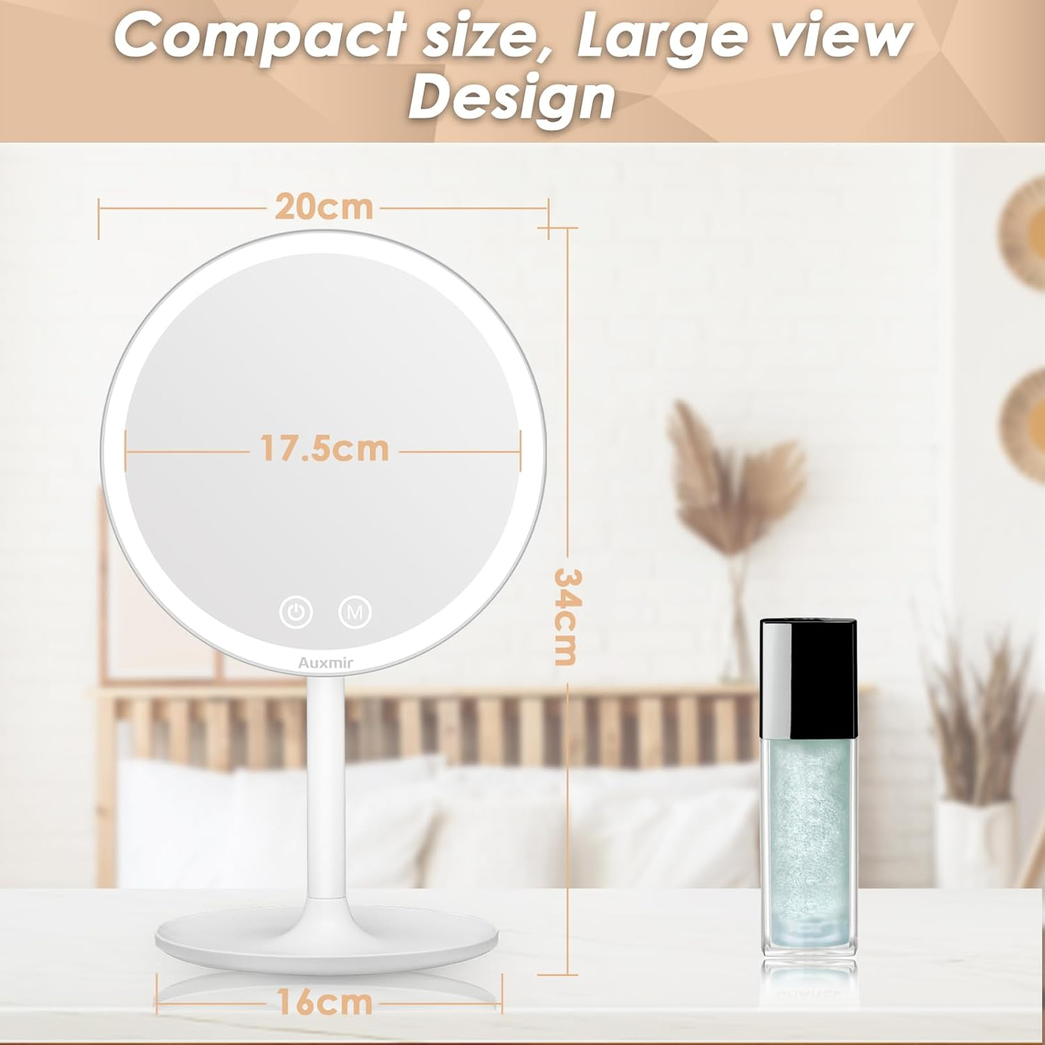 Auxmir Cosmetic Mirror 1 X with Small 10 X Illuminated Makeup Mirror with 46 Leds 3 Light Colours and Dimmable Brightness, USB Rechargeable Table Mirror Touch Switch Makeup Mirror 90&deg; Swivelling image number 1