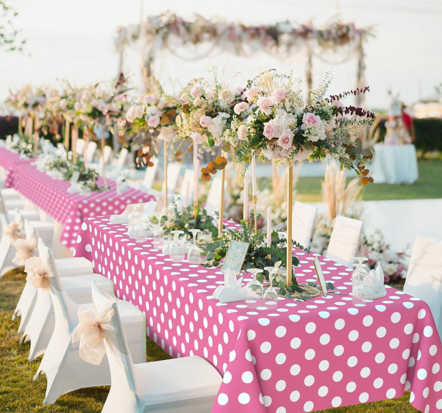 4 Pcs Minnie Mouse Table Cloth, Pink Polka Dot Plastic Rectangular Table Cover, 54 X 108 In, Disposable, Perfect for Parties, Picnics, Birthdays image number 4