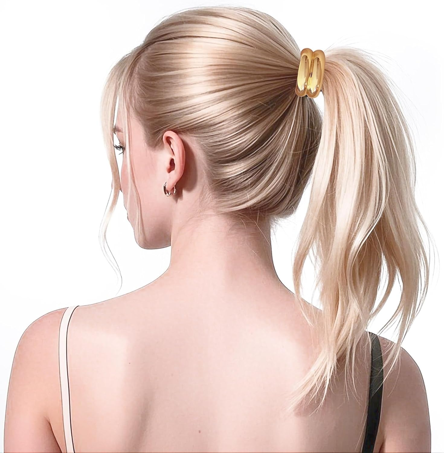 3 Pieces Metal Hair Ties Ponytail Holders Durable Elastic Bands Stylish Lightweight Accessories Comfortable Fit Suitable for All Hair Types(Gold) image number 1