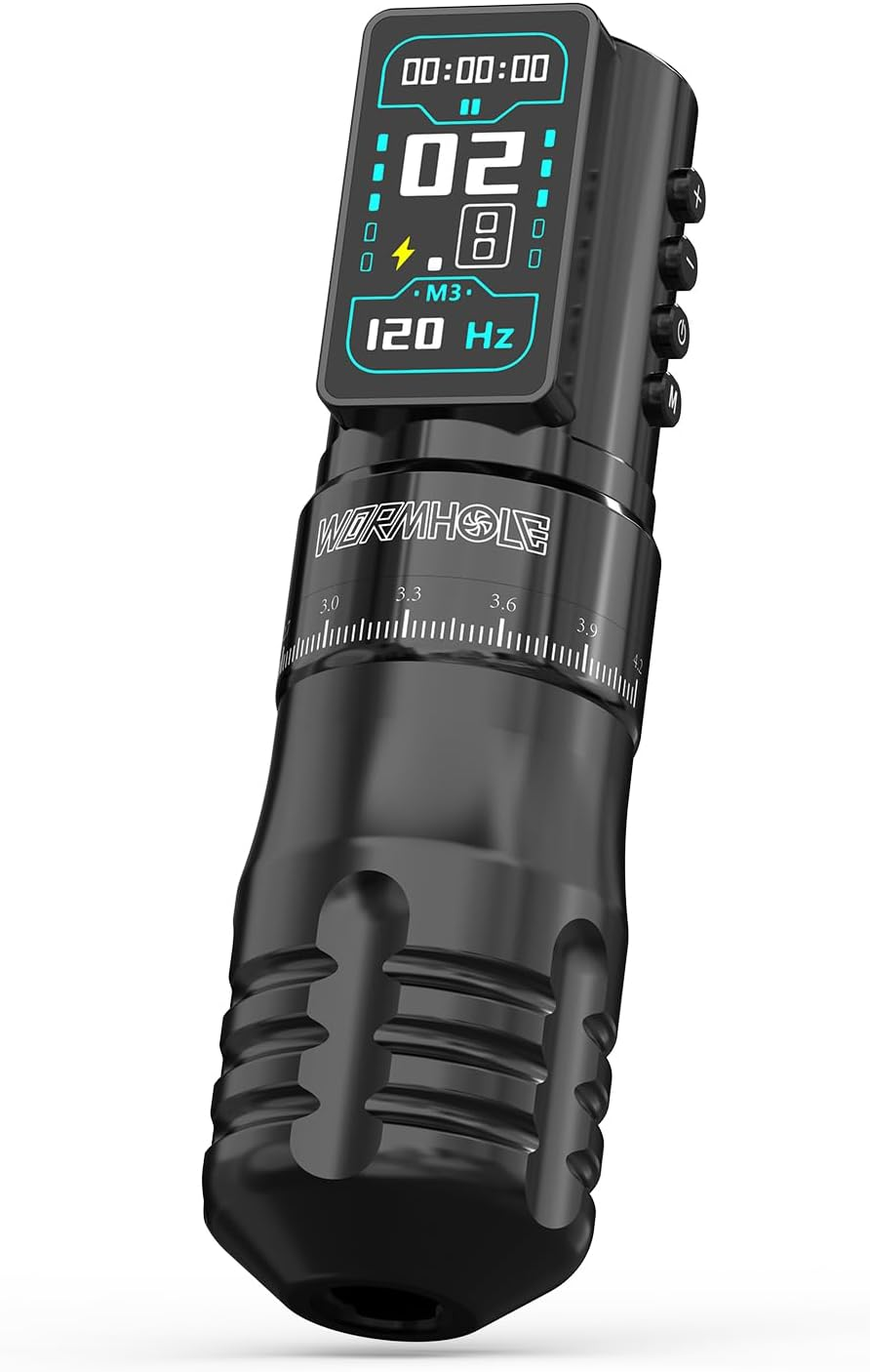 Wormhole Tattoo Gun for Artists Aluminum Alloy 7 Adjustable Stroke Wireless Tattoo Machine with 2300Mah Battery Lightweight Compact Rotary Tattoo Pen Powerful Motor Precision Professional - Black image number 3