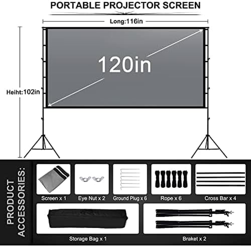 Generic Projector Screen with Stand Foldable Portable Movie Screen 150 Inch 16：9 HD 4K 1080P Wrinkle-Free Movie Projection Screen with Carry Bag (120 In, anti Light Screen) image number 3