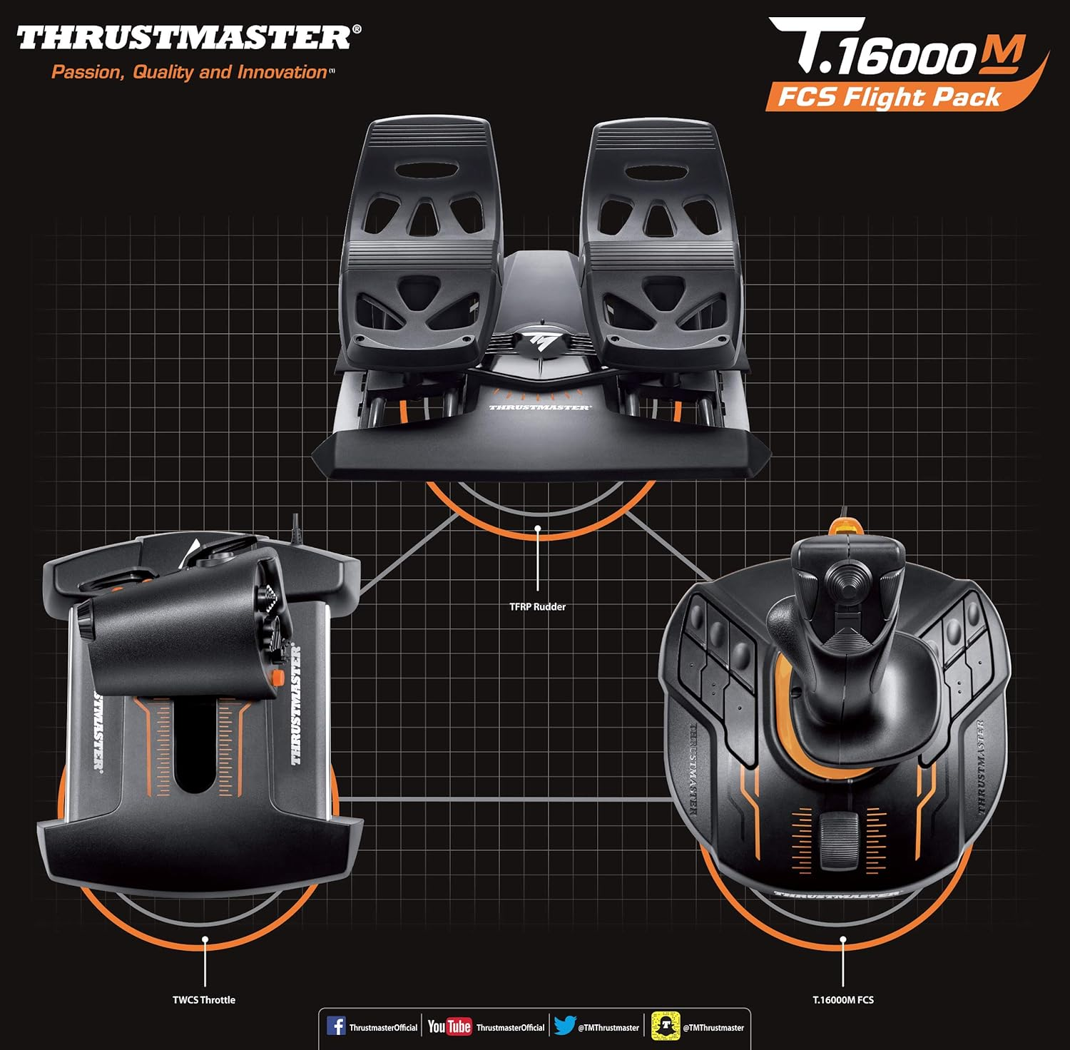 Thrustmaster T16000M FCS Flight Pack - Joystick, Throttle and Rudder Pedals for PC