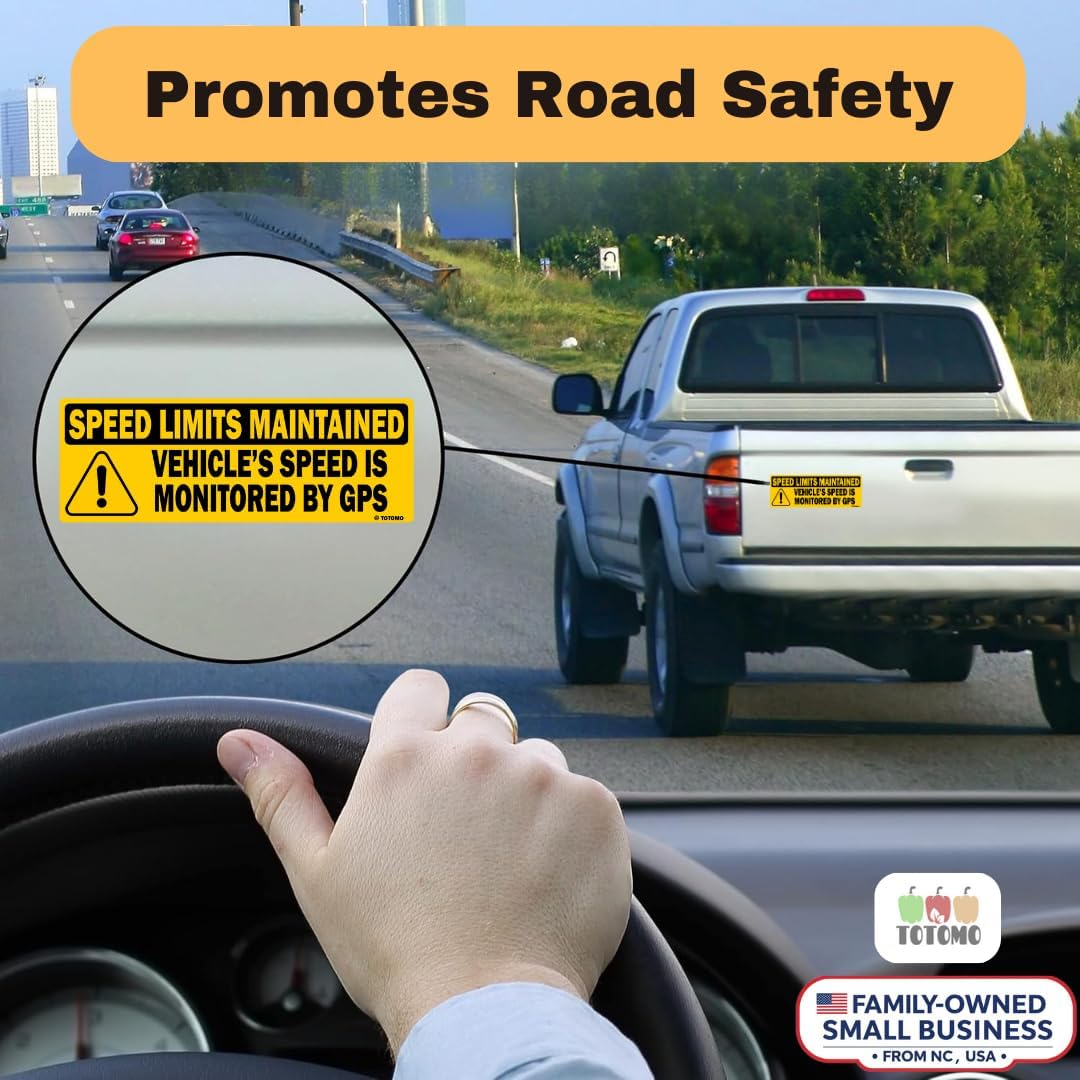 TOTOMO 2Pk Vehicle Speed Is Monitored by GPS Speed Limits Are Maintained Sticker 10"X3.5" Highly Reflective Premium Quality Car Safety Caution Sign #SDM-14 image number 4