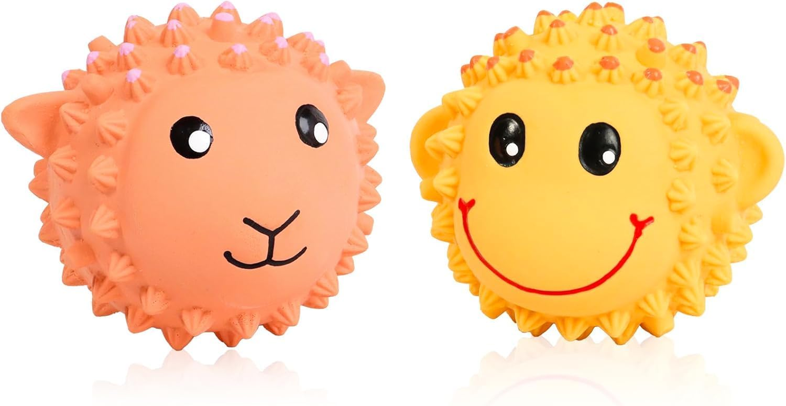 2 Pack Squeaky Dog Toys Interactive Latex Squeak Fetch Play Animal Balls Spiky Soft Rubber Puppy Teeth Clean Pet Toy for Small Medium Dogs (Style1, One Size) image number 4