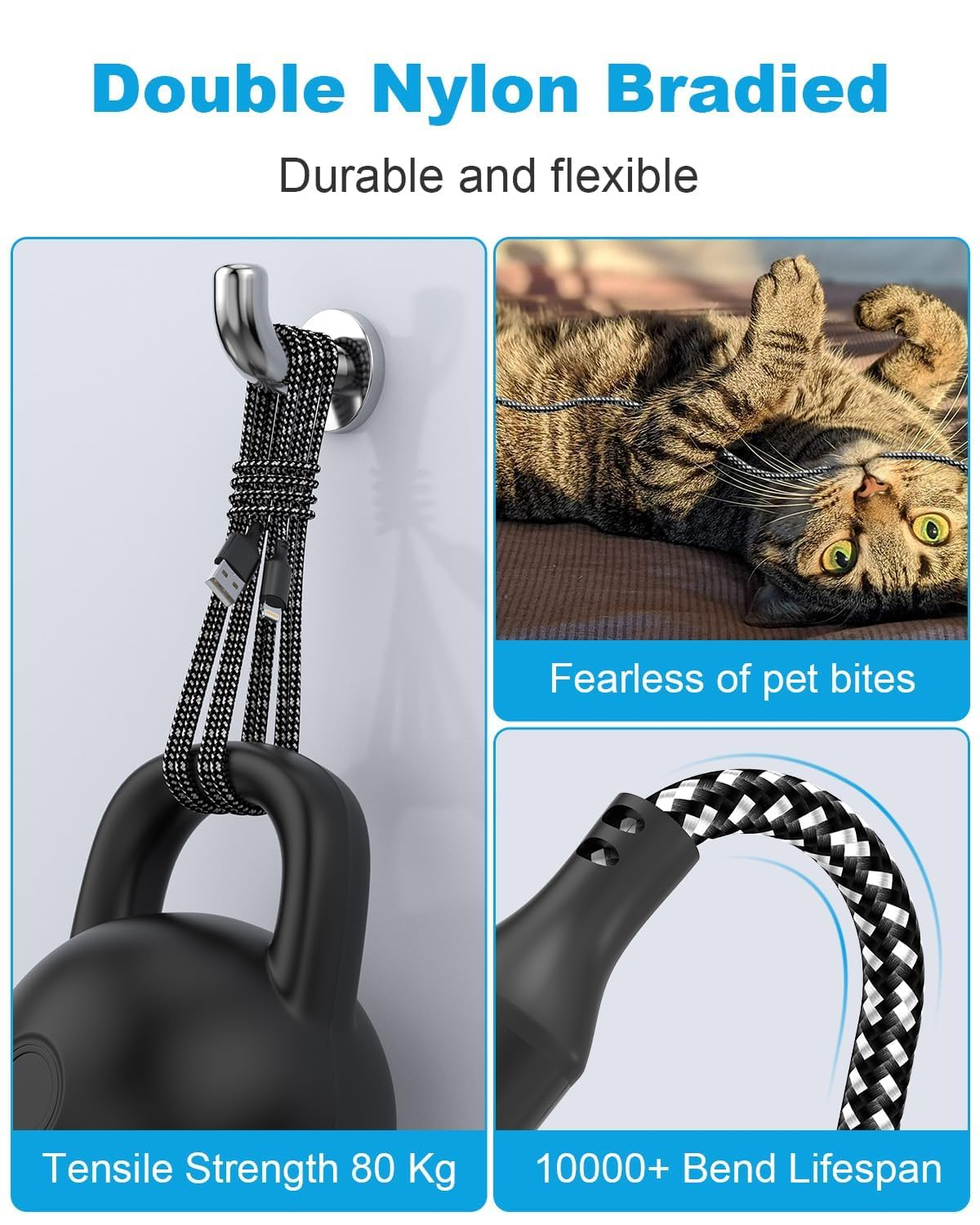 5M Extra Long Iphone Charger Cord [Apple Mfi Certified] Braided Iphone Charger Fast Charging USB to Lightning Cable for Iphone 14/13/12/11, Ipad image number 6