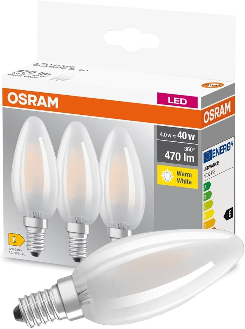 Osram LED Base Classic P Lamp, Teardrop Shape with E14 Socket, Non-Dimmable, Replaces 40 Watt, Matt, Warm White - 2700 Kelvin, Pack of 3 (Pack of 1) image number 3