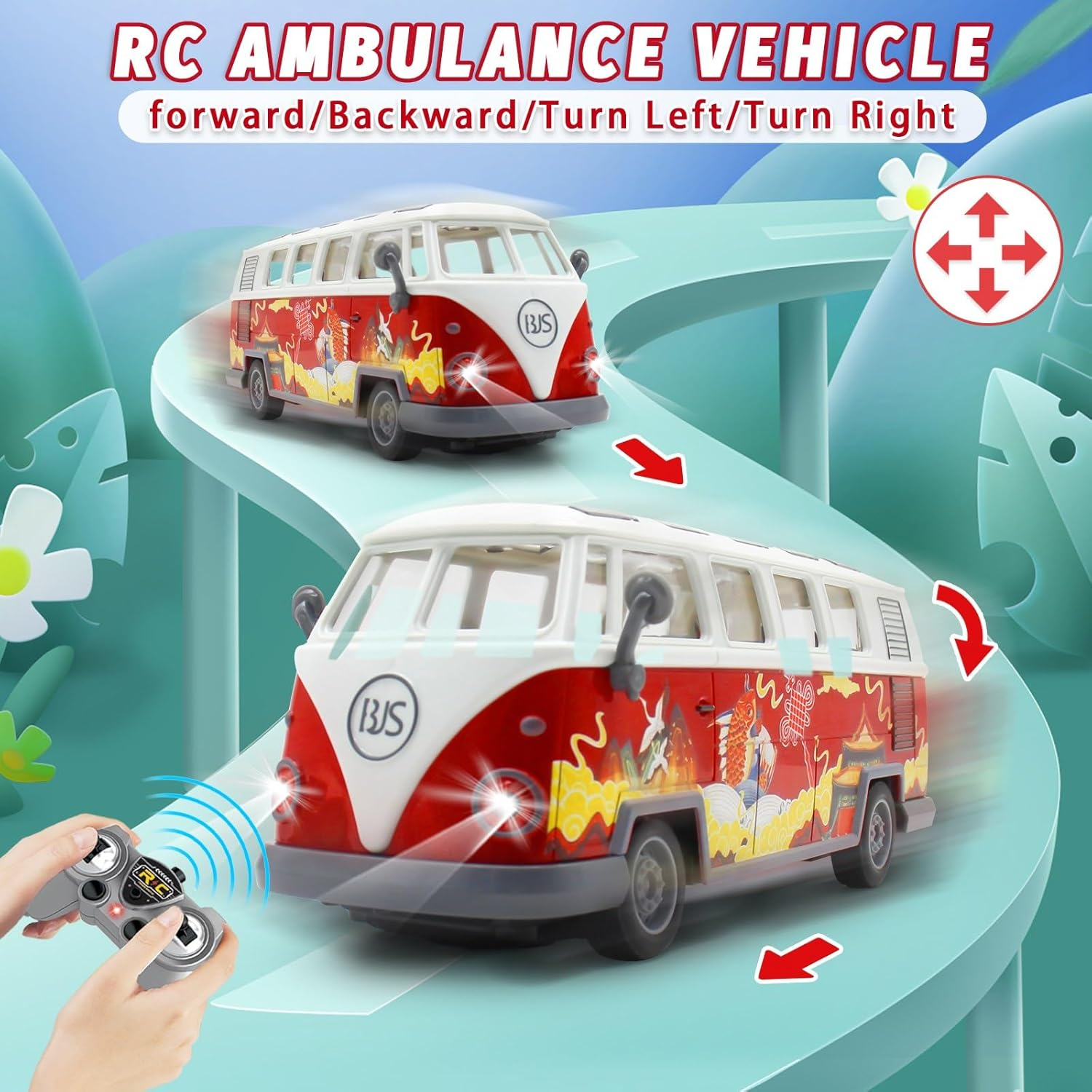 Spobot Remote Control Bus 2.4G Remote Control 1962 Volkswagen Classic Bus with Decals Retro Truck Model with Lights Sound Electric Vehicle Playsets Cars for Kids Toy image number 3