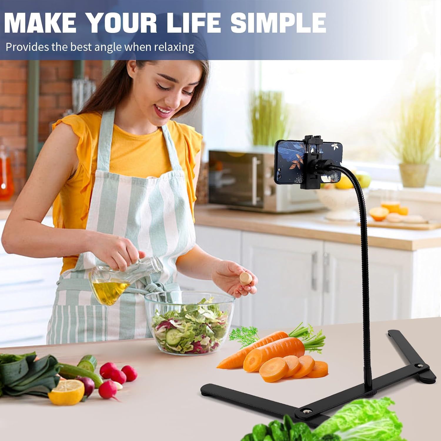 KAVAVO Adjustable Gooseneck Cellphone Holder,Overhead Phone Mount,Table Top Teaching Online Stand for Live Streaming and Online Video and Food Crafting Demo Drawing Sketching Recording.
