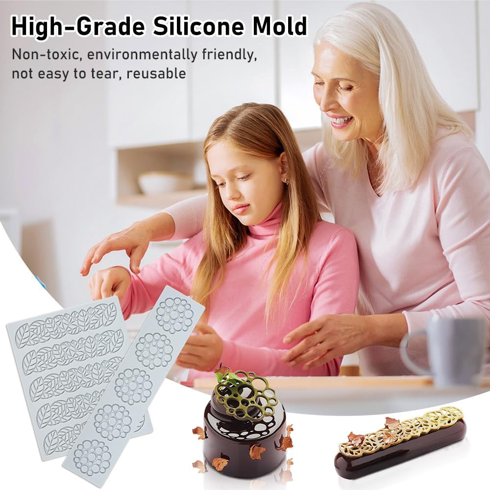 Yapithome Pack of 2 Silicone Lace Mat, Silicone Fondant Lace Mat, Silicone Mould Baking for Baking, Sugar Craft, Cake Decoration, Plate Decoration image number 2