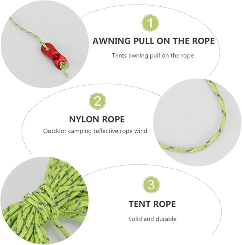 8 PCS Reflective Tent Guy Ropes with Aluminium Tensioner, 4Mmx4M Heavy Duty Paracord Camping Rope Kit for Tent Tarp Hammock Outdoor Survival Gear, Windproof Guide Ropes with Storage Bag (Green)