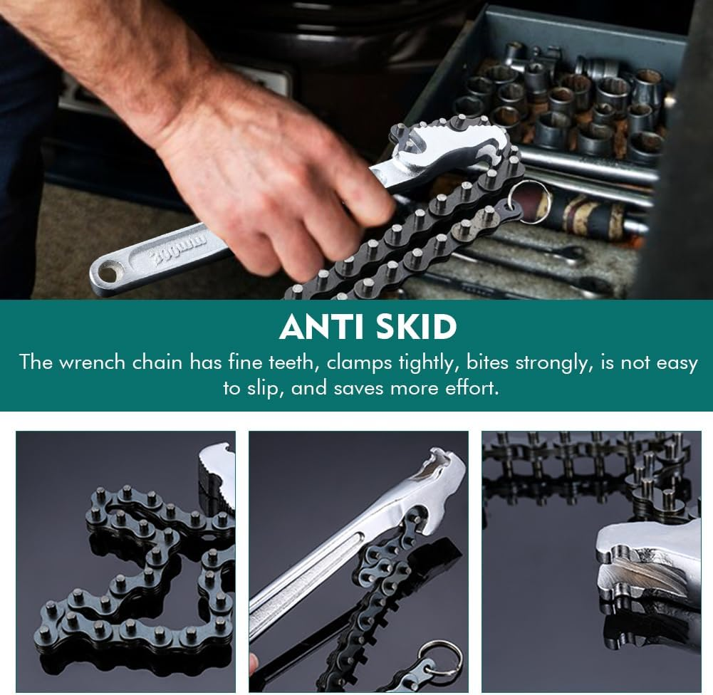 12Inch Chain Wrench,Heavy Duty Pipe Fitting Chain Wrench,Portable Plumbing Spanner,Adjustable Long Handle Wrench Tool for Oil Filter,Water Purifier Belt,Pipe Fitting ﻿ image number 2