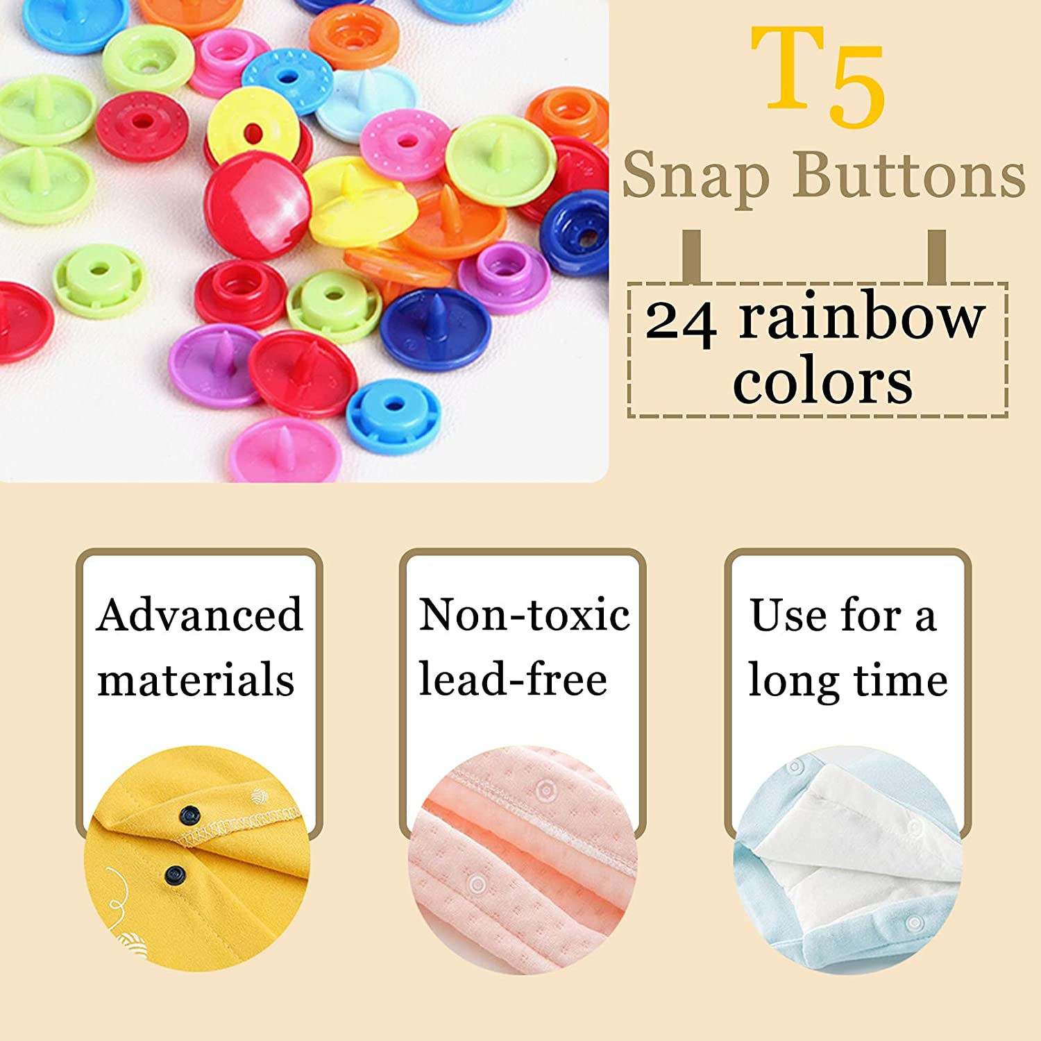 Mardatt 405 Pcs Snaps Plastic Buttons with Snaps Pliers Set 24 Color Plastic No-Sew Buttons Snaps Fasteners Setter Hand Tools with Sewing Clips for Clothes Sewing, DIY Projects in Storage Box image number 3