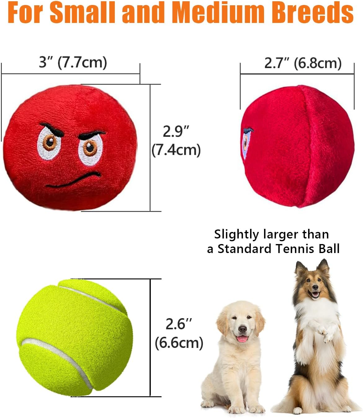 Squeaky Dog Toys, Stuffed Plush Puppy Toy Balls to Keep Them Busy, (4 Pack) Interactive Funny Pet Ball with Squeaker for Puppies Small Breed Medium Dogs image number 3