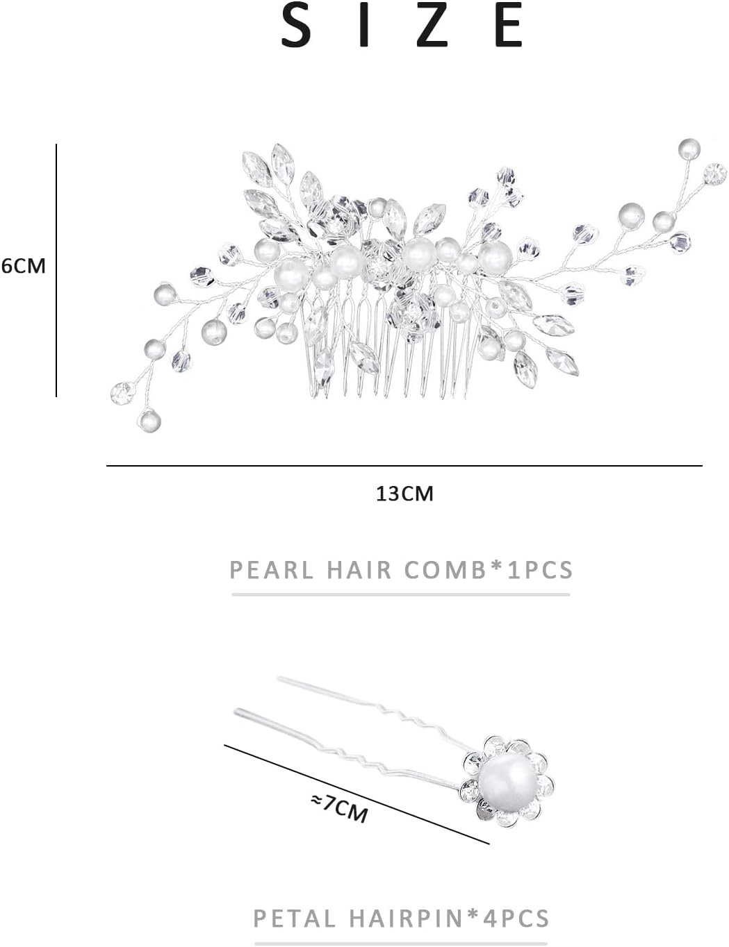 1 Pack Pearl Flower Hair Clips with 4 Rhinestone Pearl Hairpins U Shaped Hair Pins for Women Girls Bridesmaids Wedding Hair Accessories image number 4