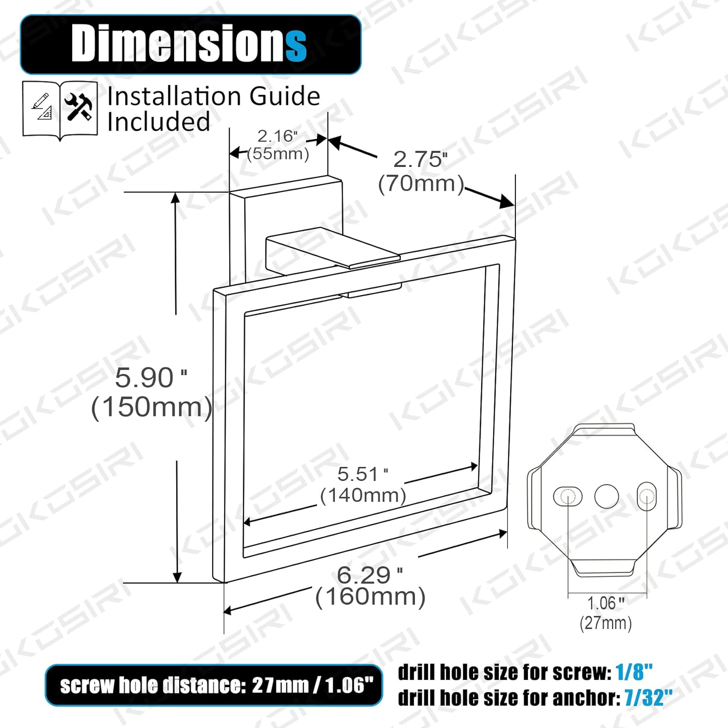 KOKOSIRI Bathroom Towel Rack, Stainless Steel Towel Ring 2 Pieces, Wall Mounted Kitchen Cabinet, Brushed Nickel B3004BR-P2