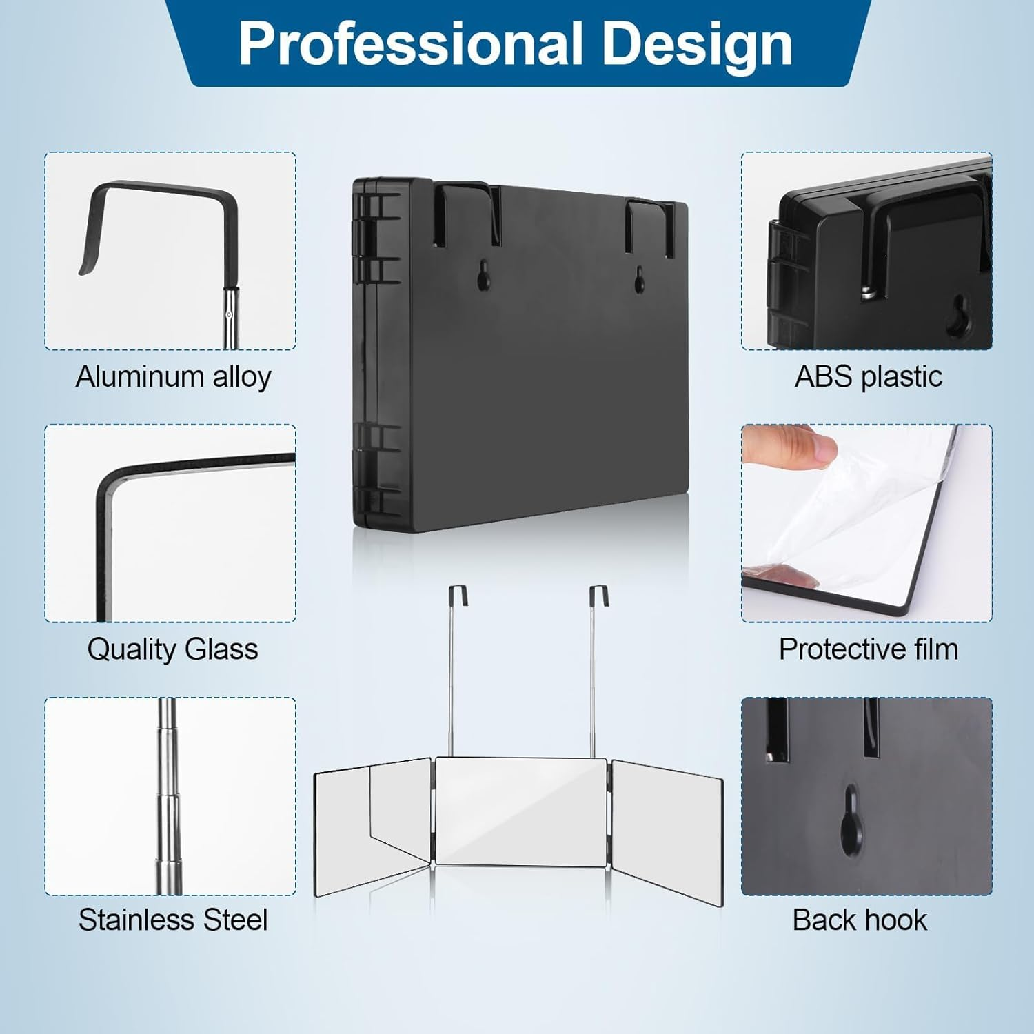 3 Way Mirror, 360 Mirror for Self Hair Cutting, Adjustable Trifold Barber Mirror to Cut Your Own Hair, Tri Fold Haircut for Men and Women with Protable Height Adjustable (3-Way-Mirror-Au) image number 1