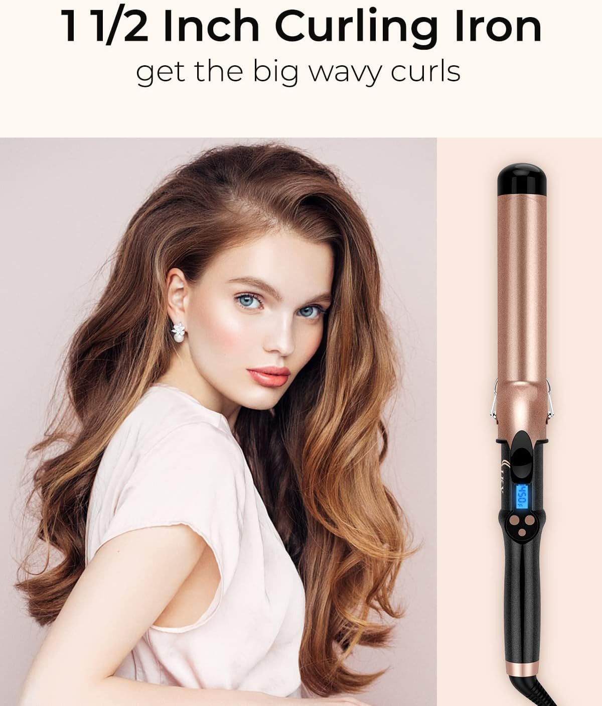1 1/2 Inch Extra Long Barrel Curling Iron, 1.5 Inch Large Barrel for Long Hair Ceramic Tourmaline image number 4