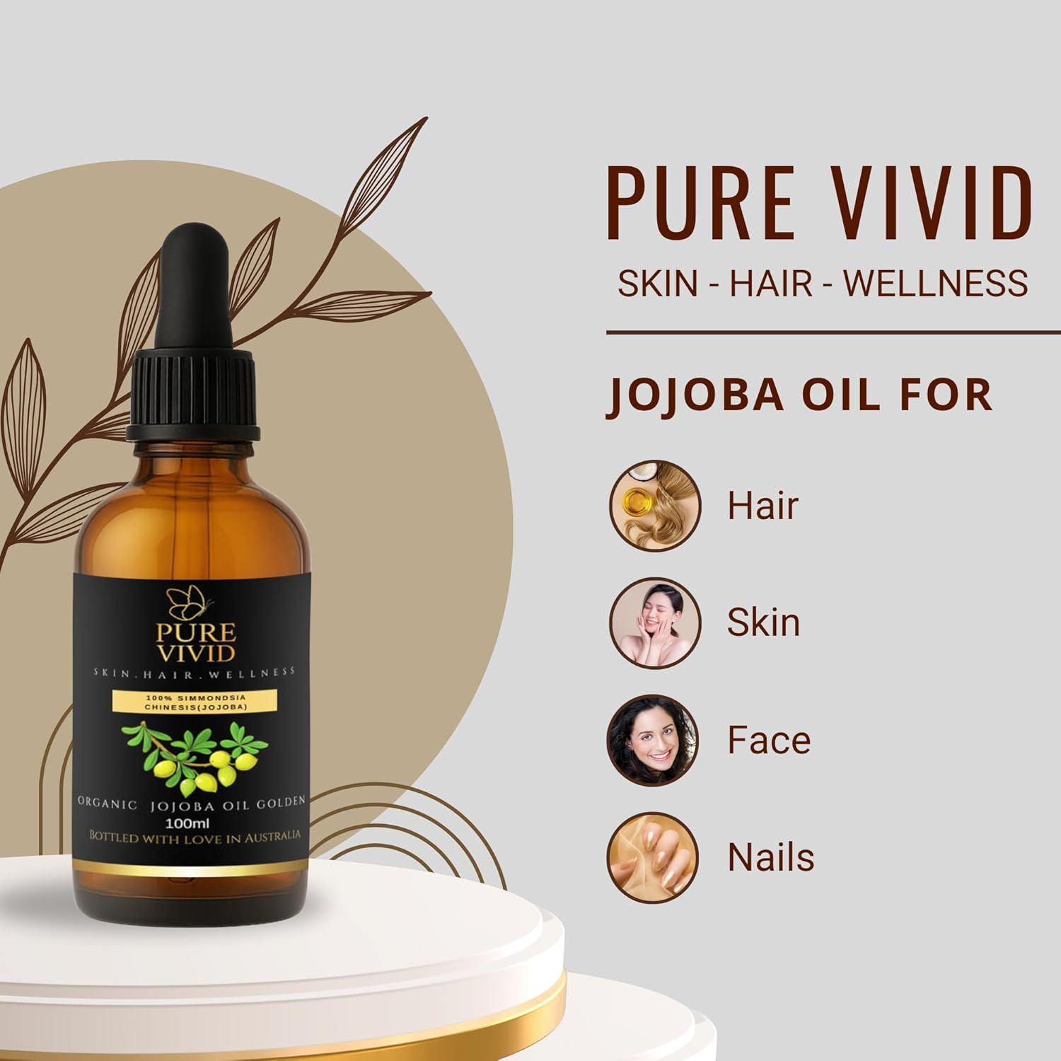 Organic Jojoba Oil for Skin, Hair & Nails | 100% Pure Cold-Pressed Golden Oil | Unrefined, Non-Gmo Carrier Oil &ndash; 100Ml Dropper Bottle image number 4