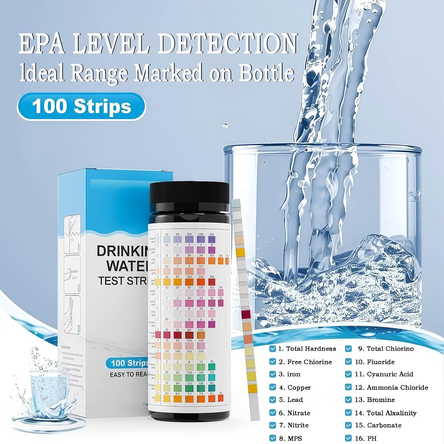 Gdsanlian 16 in 1 Water Test Kit - High Sensitivity Drinking Water Test Kit -Test Strips Detect PH, Lead, Iron & Many|Home Water Purity PH Test Strips for Aquarium, Pool, Well & Tap Water image number 5