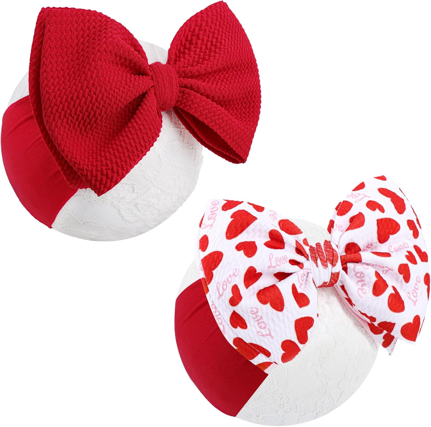 6'' Large Baby Bow Headbands for Girls Waffle Tied Bow Hairbands Handmade Ctue Red Love Heart Head Wraps Hair Accessories for Girls Infant Toddlers Kids 2Pcs - 0-Id-Red,Gradient image number 6