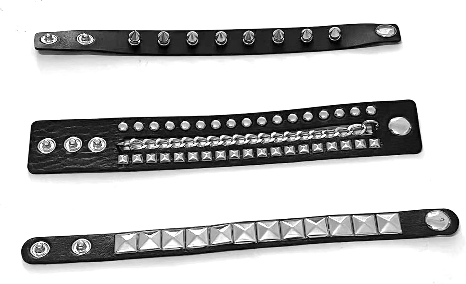 Tosmifairy 3 Pieces Punk Rock Leather Bracelets for Women Pop 80S 90S Emo Jewelry Accessories Retro Spiked Adjustable Wrap Wrist Cuffs image number 6