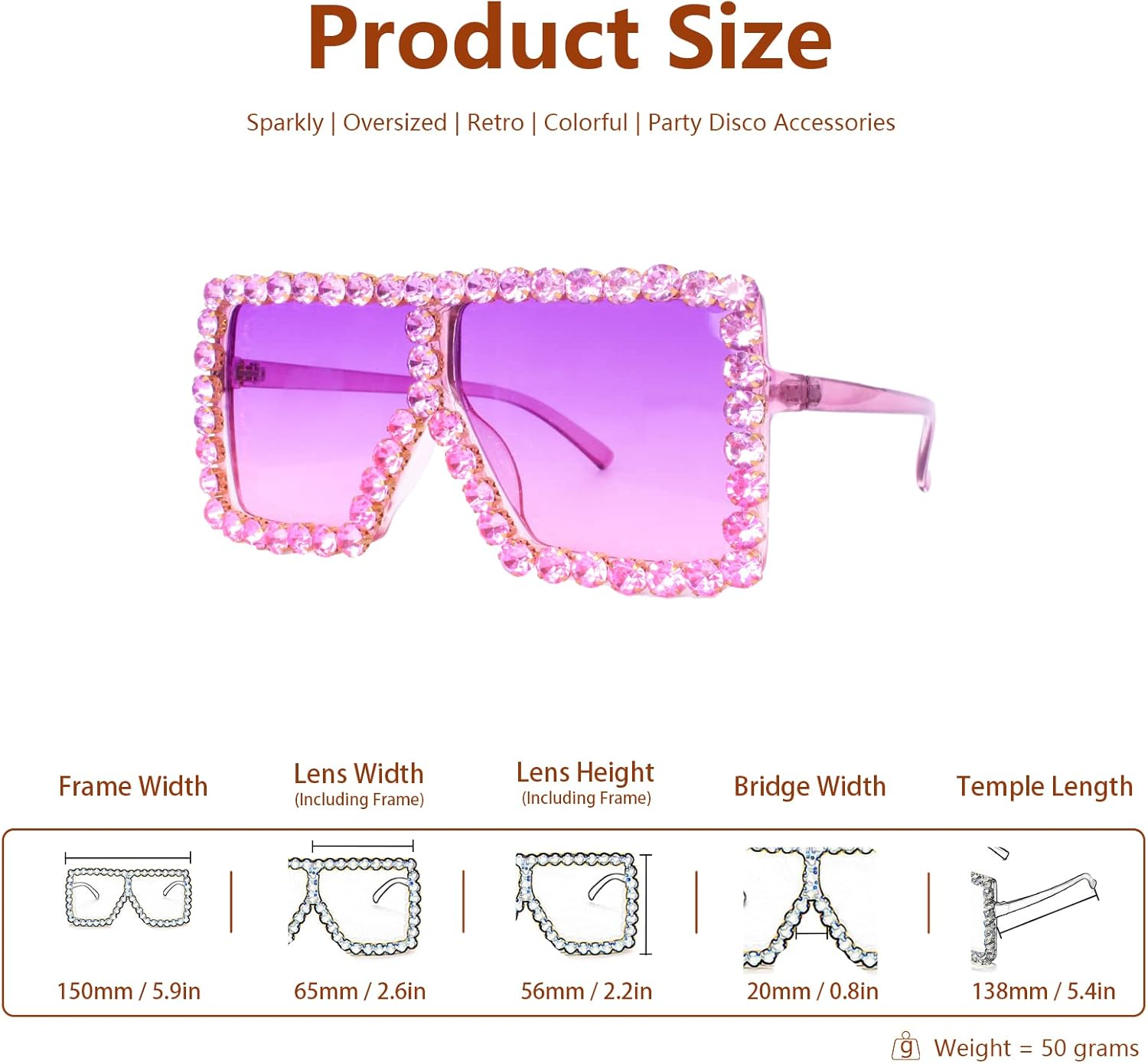 Ailov Oversized Trendy Crystal Sunglasses for Men Women Elton Party Favors Rhinestone Rectangle Glasses image number 6