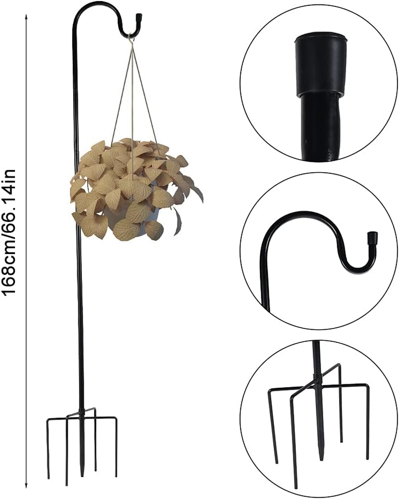 Shepherd Hook Bird Feeder Pole with 5 Prongs Base Adjustable Garden Hanging Stake for Wedding Decor, Hanging Solar Lights, Plant Hanger, Lantern, Basket Hanger, Wind Chime, Metal Hanger Hook (66 Inch) image number 1
