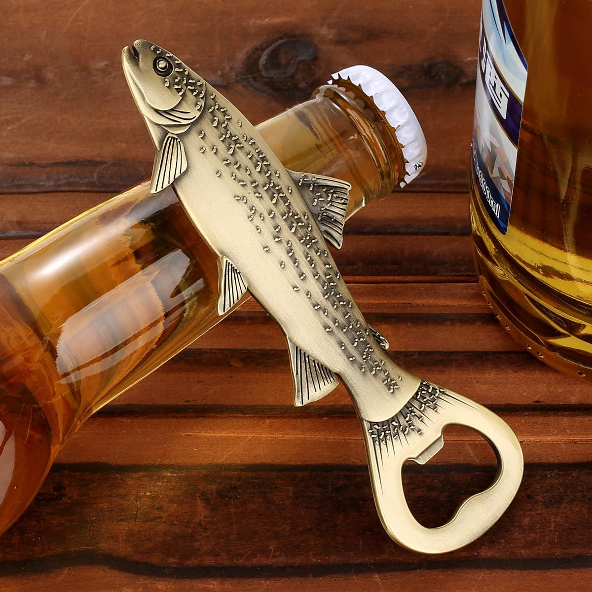 LULLEA Trout Bottle Opener, Fishing Gift for Men Dad Grandpa Fisherman, Bronze Trout-Shaped Bar Accessory with Gift Bag, Perfect for Birthday Fathers Day Christmas Outdoor Adventures image number 3