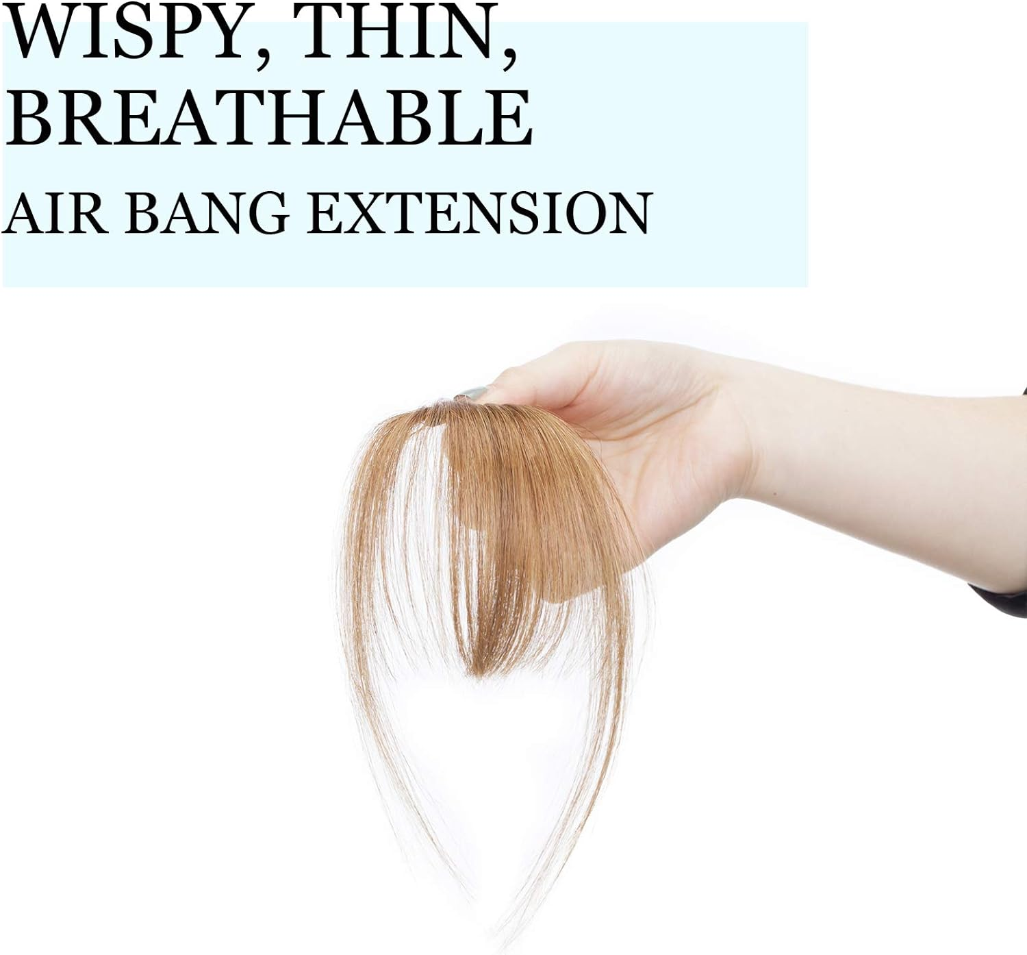 Clip in Bangs Real Human Hair Bangs Hair Clip on Bangs Extensions Thin Wispy Front Fringe Bangs Hairpieces Side Bangs with Temple Flat Bangs Hair Clip Top Hairpiece for Women 5G #06 Light Brown image number 2