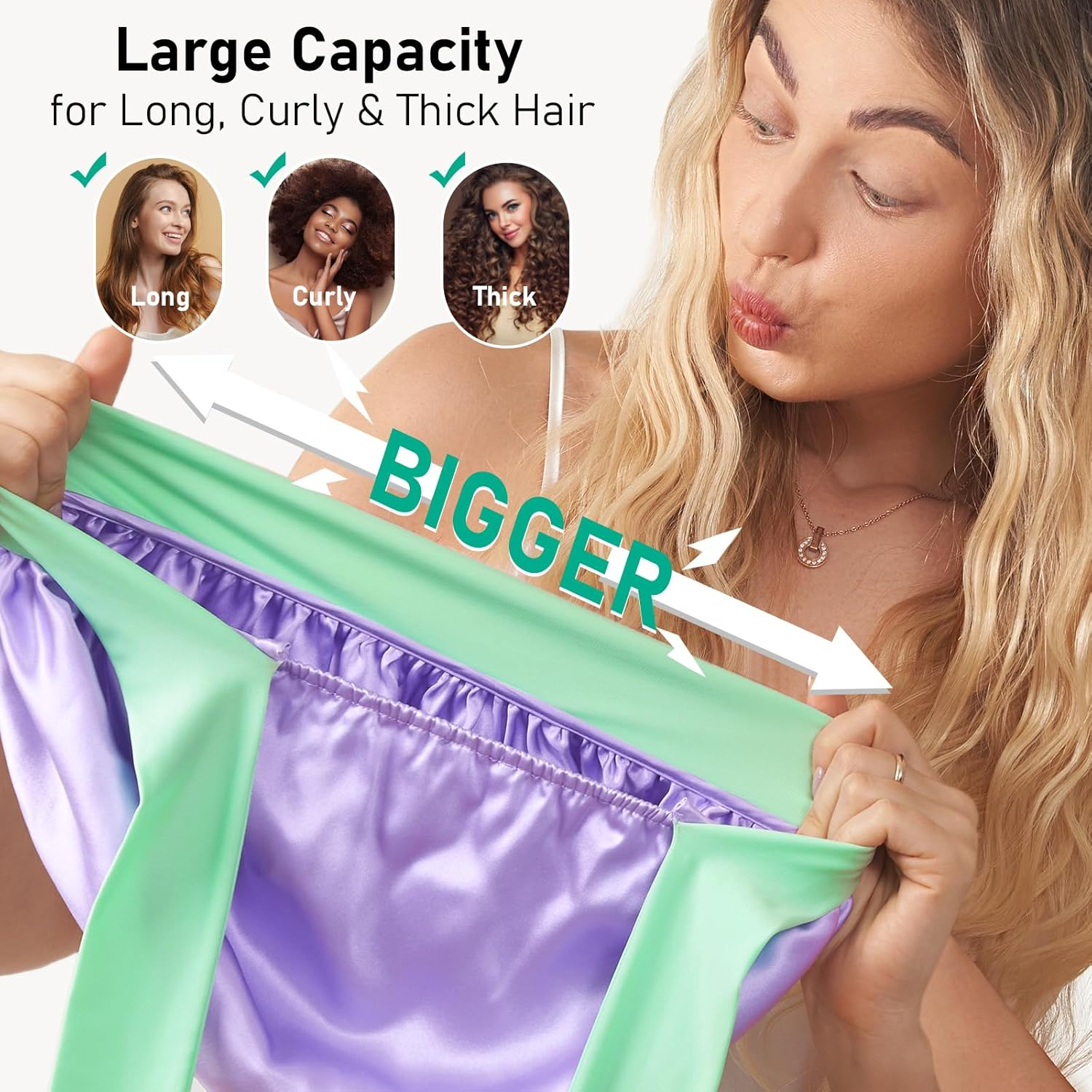 Litbear 100% Mulberry Silk Bonnet for Sleeping Women, 6A 22 Momme, Large Double-Layer Silk Hair Wrap with Tie Band, Non-Slip Turban - Purple image number 5