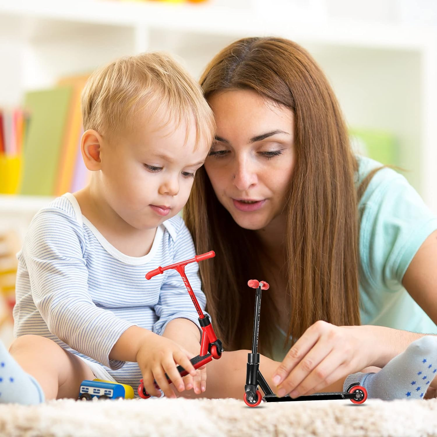 22 Pcs Mini Finger Scooter Toy Set - 2 Sets with Accessories, Finger Pants, Tools, Alloy Board - Interactive Toys for Skateboarder (Red, Black) image number 2