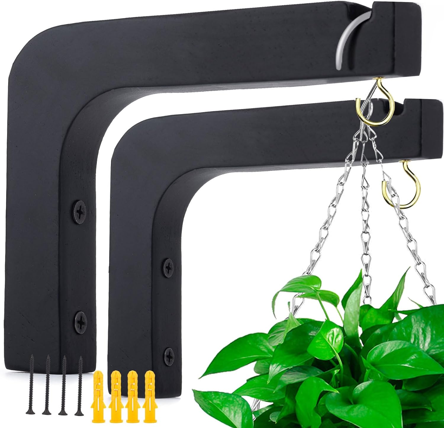 2 Pack 5.9 Inch Wooden Wall Hooks for Hanging Plants,Lanterns,Flower Bracket,Wind Chimes,Bird Feeders,Macrame Plant Hangers,Black