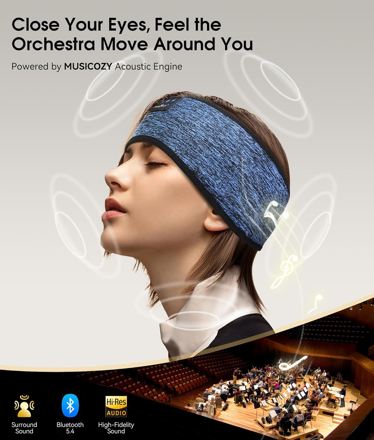 MUSICOZY Bluetooth 5.2 Headband Sports Sleep Headband Headphones, Wireless Music Sleeping Headphones Sleep Eye Mask Earbuds for Workout Running Insomnia Travel Yoga Meditation&hellip; image number 6