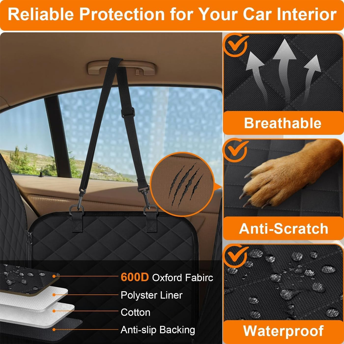 Dog Car Seat Cover for Pets with Visual Window Waterproof Scratch Proof Nonslip Soft Back Seat Covers with Side Flaps Seatbelt Dog Hammock for Cars Sedan SUV Trucks